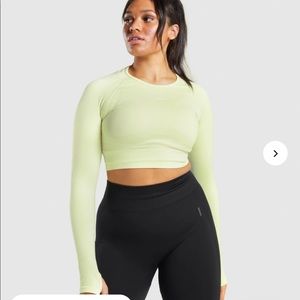 Gymshark Flex Cycling Shorts and Flex Sports Long Sleeve Crop Top in Light Green